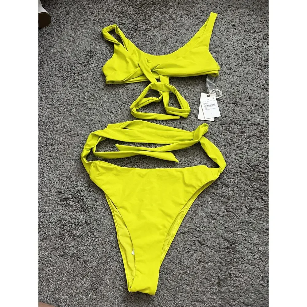 Good American 10 Ways to Wear Plunge Convertible Bikini Set Electric Yellow